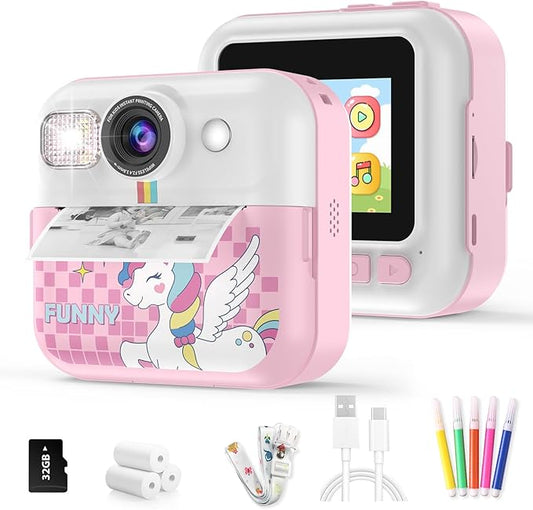 Kids Camera,Toddler Camera Instant Print Toys,1080P Children Printable Camera,Pink Selfie Camera Christmas Birthday Gifts for Girls Boys Age 3-10 with 3 Roller Photo Paper