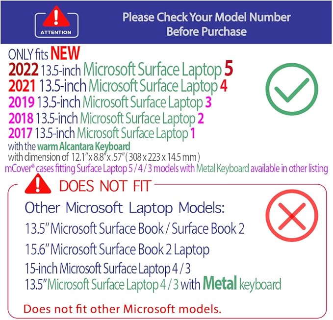 mCover Hard Case Only Compatible for 13.5" Microsoft Surface Laptop (5/4 / 3/2 / 1) with Alcantara Keyboard - Aqua