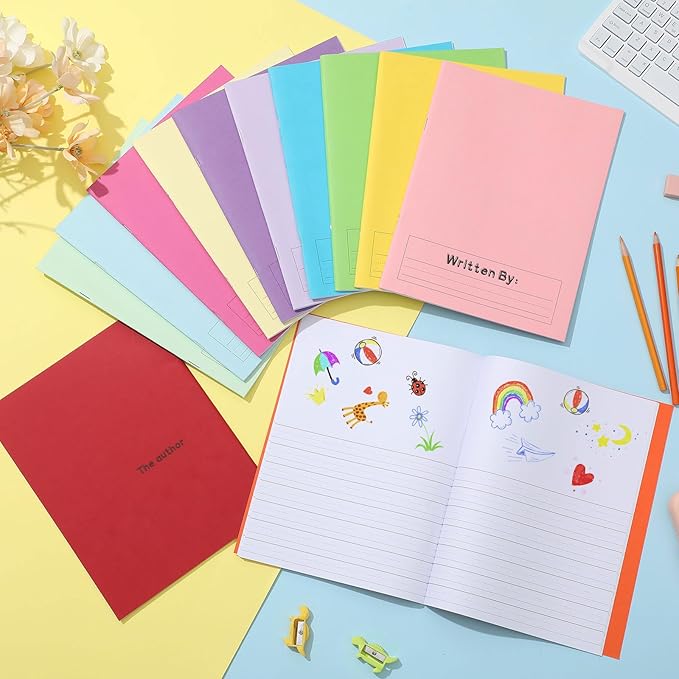 Henoyso 12 Pcs Primary Composition Notebook K-2 9 3/4 x 7 1/2 Inch Primary Journal Blank Writing Book for Kid to Write Draw and Journal 60 Page Notebook Back to School Supplies (Multicolored)