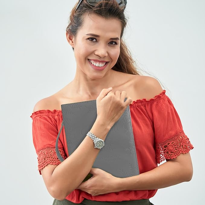 DEHITE Briefcase for Women – Leather Carrying Bag Large Size – | Fits Book 7 x 10.1 x 1.9 IN | Pen Slots | Zippered Pocket | Premium Faux Leather | – Grey Christian Gift Accessory