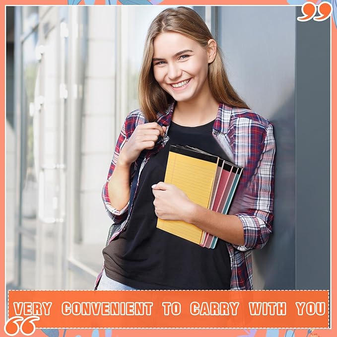 Lincia 12 Pcs 5" x 8" Colored Note Pads Mini Legal Pads Ruled 50 Sheets Per Micro Writing Pads Perforated and Lined for College Office Supplies (Bright Colors)