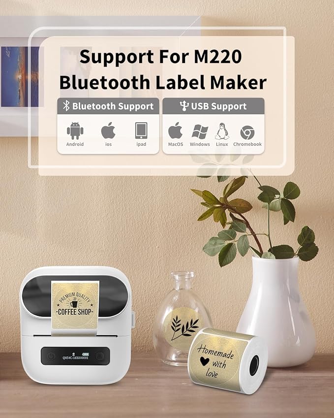 Phomemo Labels-Gold Sticker Circle Thermal Label Compatible with M110/M220/M100/M150/M250/M120/M200/M221 Label Maker, Black on Golden, 1.96"x1.96"(50x50mm)