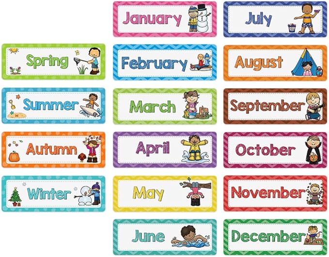Lachilly 24 Pcs, 3 Themes Days of The Week/Seasonal/Months of The Year Flash Cards Subject Titles for Bulletin Board Headliners Classroom Decoration English Words