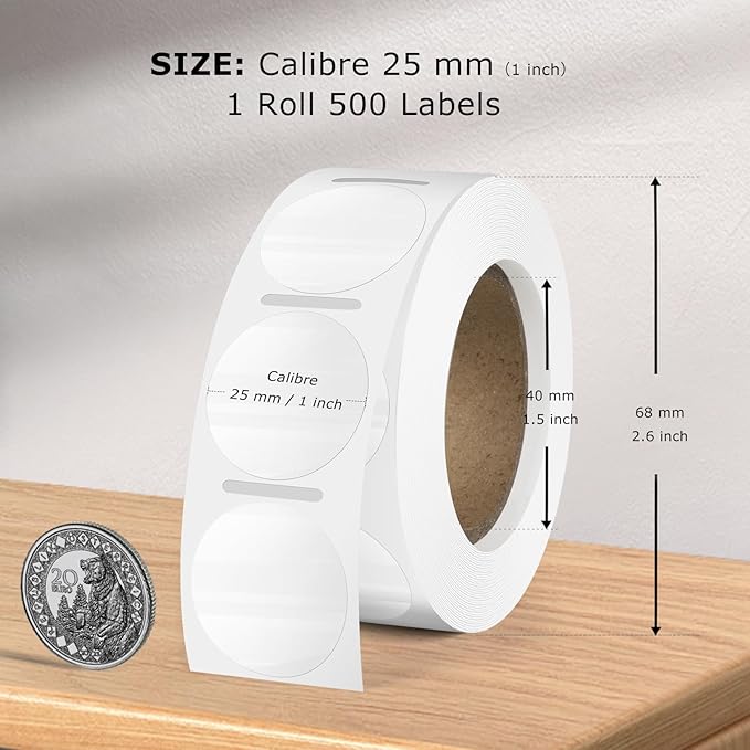 Transparent Thermal Labels Round 1 Inch Self Adhesive Clear Printer Stickers Circle Vinyl Waterproof Roll Decals Name Tag for Address Design DIY Logo Business 500 PCS