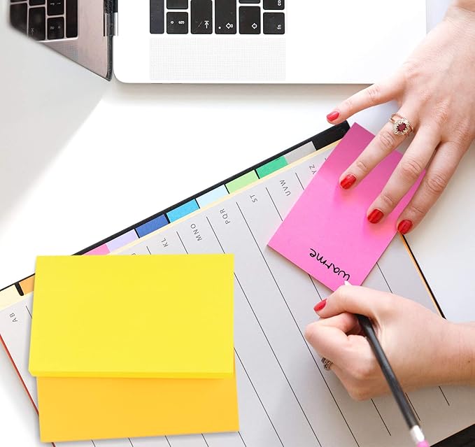 12 Pack Sticky Notes Large,3 x 5 in Super Sticking Power Memo Pads,12 Bright Colorful Self-Stick Pads,100 Sheets/Pad 2X The Sticking Power Easy to Post for Office, Notebook & Daily Life
