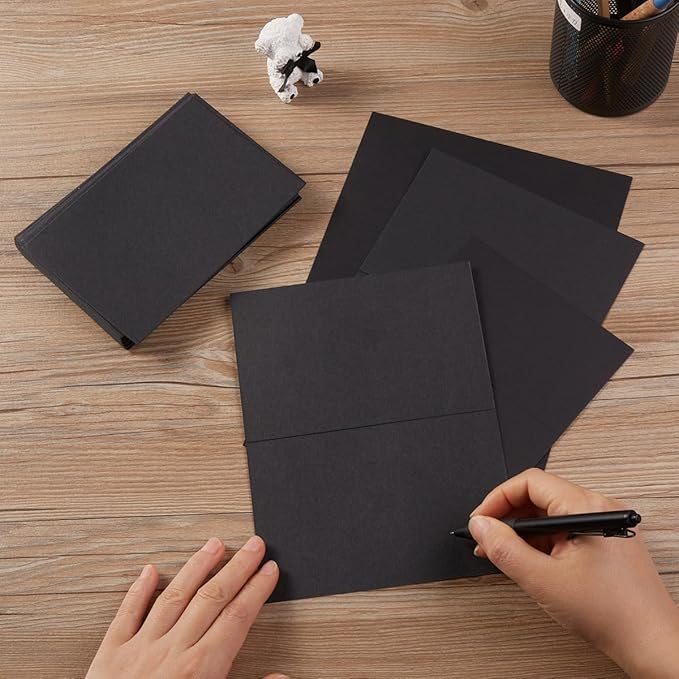 50 Pack Blank Cards Folded Cardstock Thank You Blank Greeting Cards for Invitations, Wedding, Greeting Cards, All Occasion DIY (Black, 4x6)