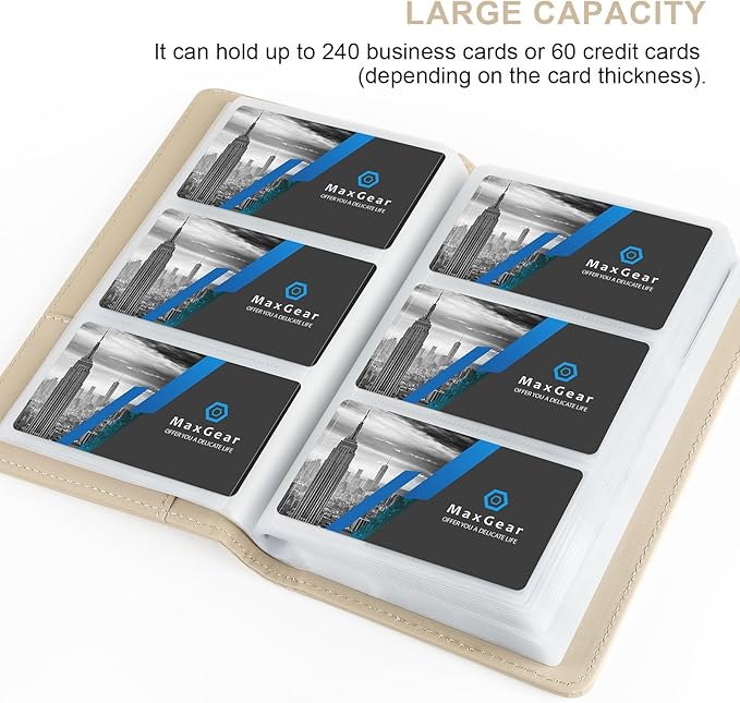 MaxGear Business Card Organizer, 240 Cards Book Portable Business Card Holder for Men & Women, Professional PU Credit Cards Binder File Storage, Off-white