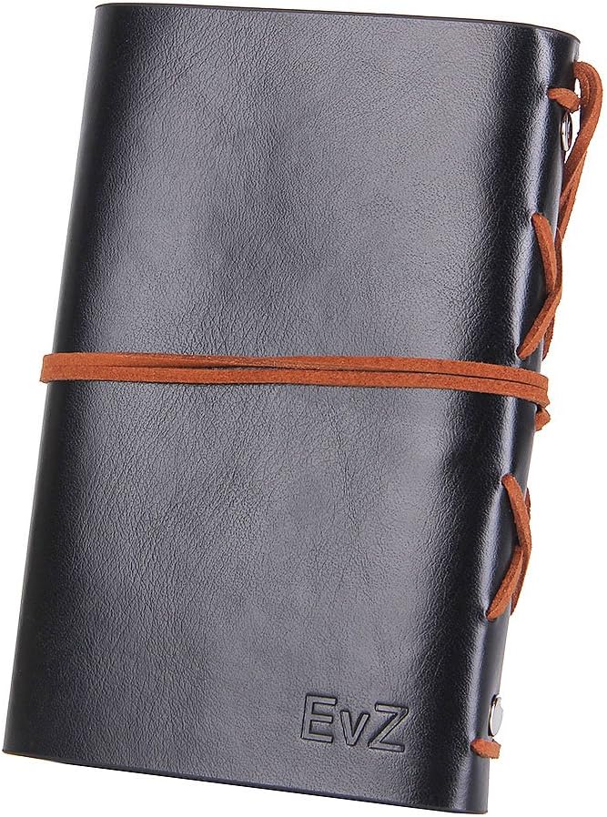 EvZ Leather Writing Journal Notebook, 7 Inches Vintage Nautical Spiral Blank String Diary Notepad Sketchbook Travel to Write in, Unlined Paper, Retro Pendants, Classic Embossed, Black