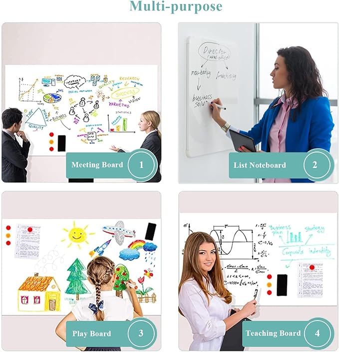 Magnetic Dry Erase Whiteboard Paper, 30" x 40" Self Adhesive Whiteboard for Wall, Easy to Write and Clean Dry Erase Board for Kids, Office, Home, with Marker, Magnetic Eraser and Magnets