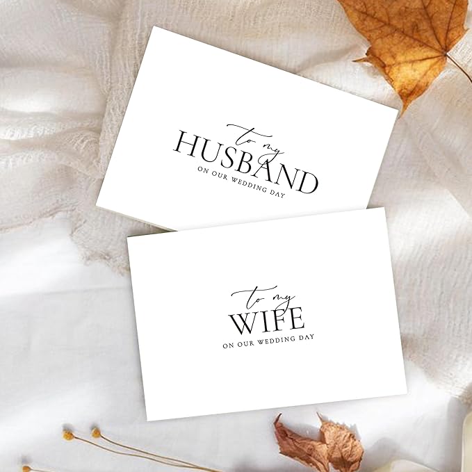 Set of 2 Wedding Cards for Husband and Wife with Matching Envelopes, To My Husband on our Wedding Day Card, To My Wife on our Wedding Day Card. （Husband/Wife A）