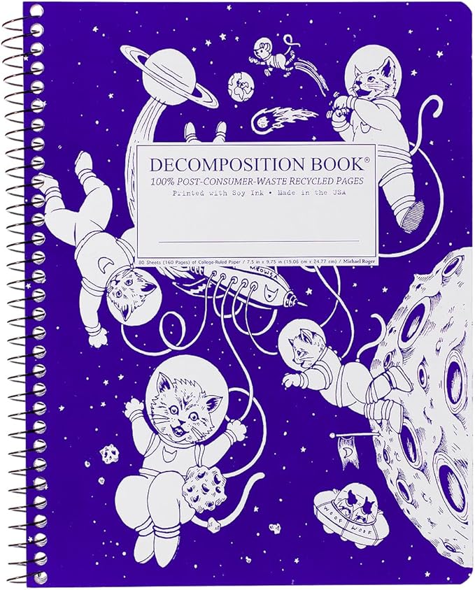 Decomposition Kittens in Space College Ruled Spiral Notebook - 9.75 x 7.5 Journal with 160 Lined Pages - 100% Recycled Paper - Cute Notebooks for School Supplies, Home & Office - Made in USA
