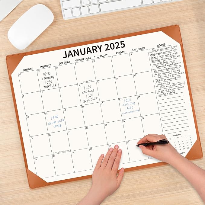 Desk Calendar 2025-2026 with Desktop Mat, 22x17 inch Large Desk Pad Calendar 18 Months Runs from 2025 to June 2026, Big Desk Blotter Calendar for Home Office and School, Brown