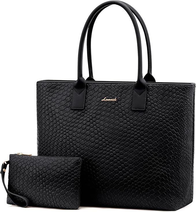 LOVEVOOK Laptop Purses and Handbags for Women, 15.6 Inch Computer Bag Work Tote Briefcase Satchel Handbags for Women with Small Clutch, Black