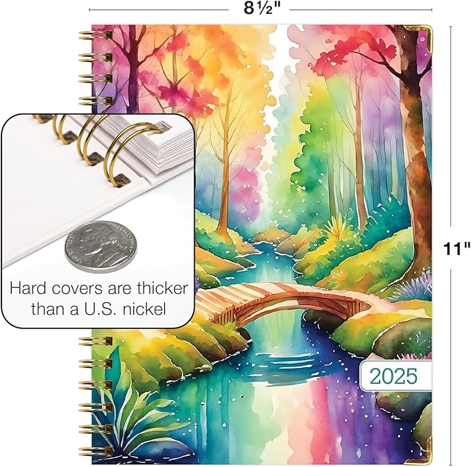 HARDCOVER 2025 Planner, 8.5"x11": 14 Months (November 2024 - December 2025), Daily Weekly Monthly Planner, Yearly Agenda, Bookmark, Pocket Folder and Sticky Note Set (Rainbow Trail)