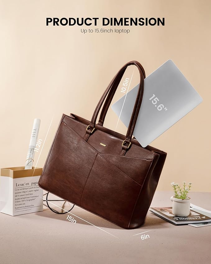 LOVEVOOK Laptop Bag for Women,15.6 Inch Laptop Tote Bag for Women,Vintage Leather Work Tote Bags Computer Teacher Bag,Waterproof Business Bag Office Briefcase