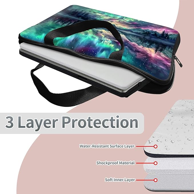 Laptop Sleeve Case Bag 15 inch, Aurora Landscape Slim Carrying Case Durable Handbag Travel Laptop Bag for 15 inch MacBook Air M3/M2/15 Pro/Surface Laptop 7/6/5/4/3/ Dell XPS 15 Plus