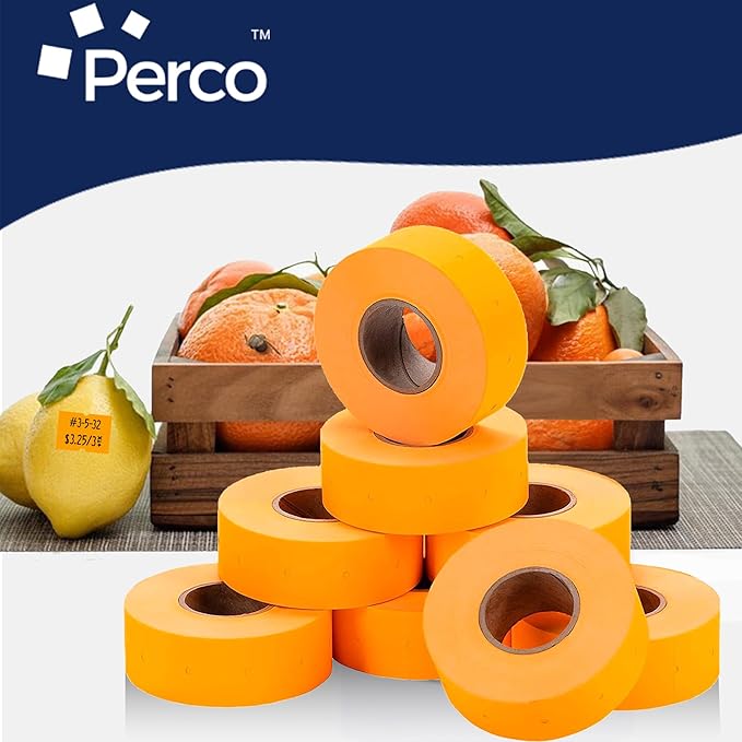 Perco 2 Line Fluorescent Orange Labels - 32 Rolls, 4 Sleeves, 24,000 Blank Price and Date Gun Labels for Perco 2 Line Price and Date Guns - Made in USA