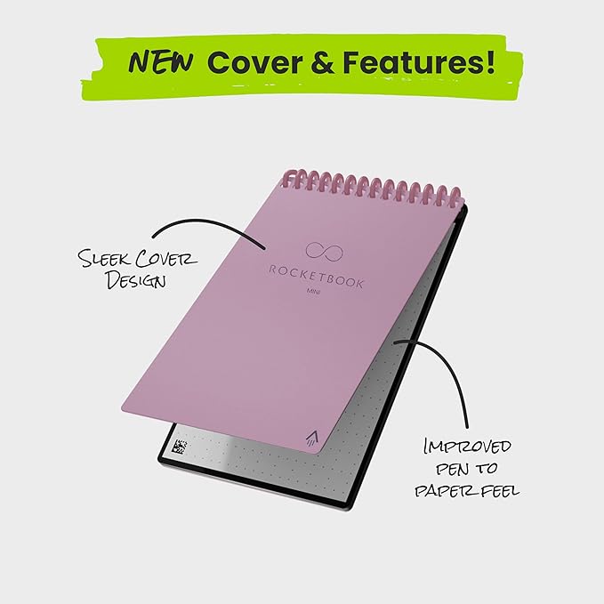 Rocketbook Mini Reusable Smart Notepad, Pocket Size Notebook 3.5x5.5, Pink - Dotted Pages, App-Connected, Erasable, Ideal for On-The-Go List Taking & Quick Notes Anywhere