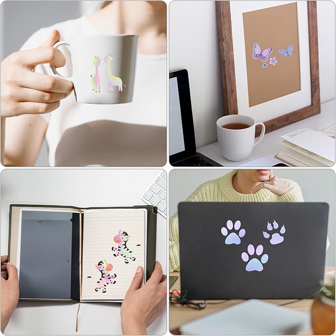 Bylion Transparent Holographic Overlay Lamination Vinyl A4 Size Self-Adhesive Laminate Waterproof Vinyl Sticker Paper, 20 Sheets 8.25 x 11.7 Inches