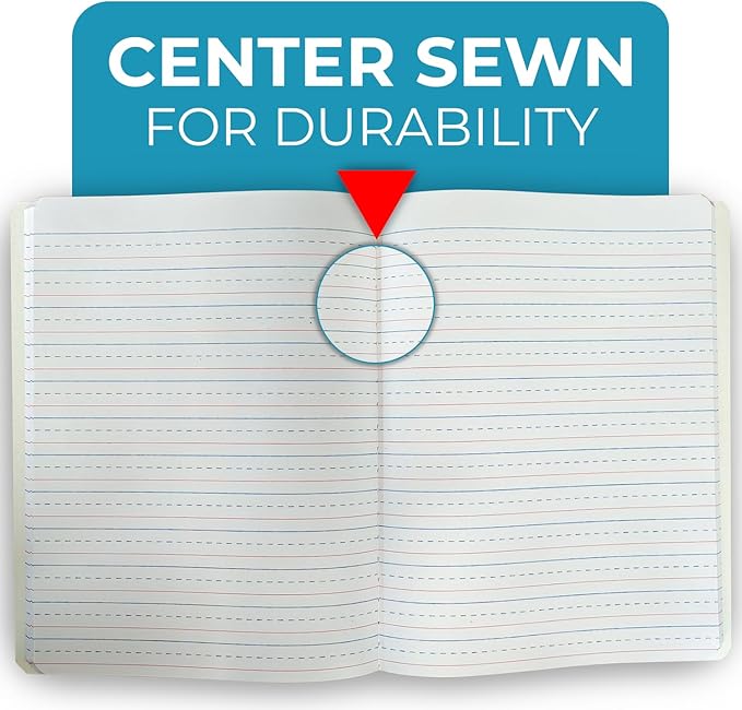 5 Pack Primary Composition Notebooks, 200 Pages (100 Sheets), Primary Ruled Composition Notebook for Kids, 9-3/4" x 7-1/2", Grades K-2 Writing Workbook, Writing Dotted Lined, Black Marble