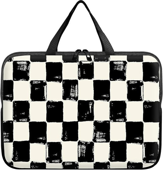 Laptop Sleeve Case Bag 15 inch, Black and White Checkered Slim Carrying Case Durable Handbag Travel Laptop Bag for 15 inch MacBook Air M3/M2/15 Pro/Surface Laptop 7/6/5/4/3/ Dell XPS 15 Plus