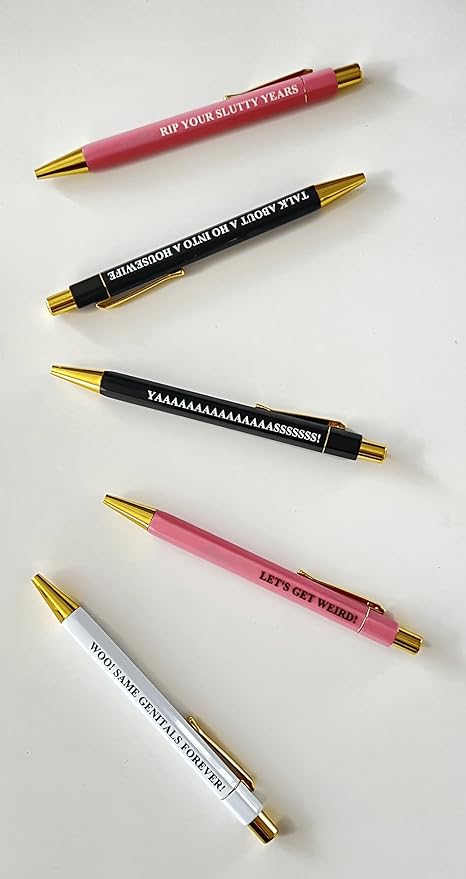 Jxueych Funny Pens 5-Count, Black Ink,Medium Nib 1.0mm, Funny Office Gifts for Coworkers, Personalized Pens Vibrant Funny Quotes Swear Word Daily Pen Set (N)