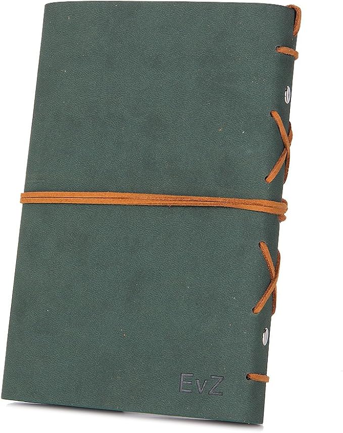 EvZ Leather Writing Journal Notebook, 5 Inches Vintage Nautical Spiral Blank String Diary Notepad Sketchbook Travel to Write in, Unlined Paper, Retro Pendants, Classic Embossed, Dark Green