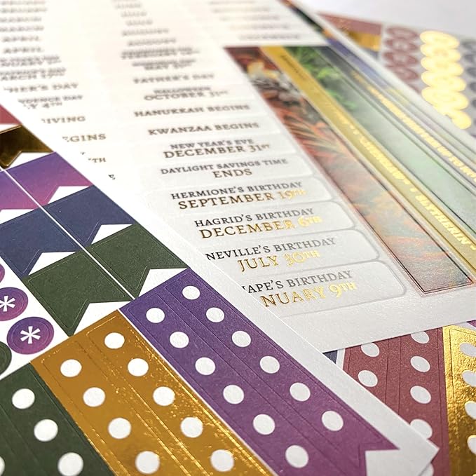 Paper House Productions Harry Potter 12 Month Undated 9.5" Planner with Month and Event Flag Stickers - Floral Hogwarts Crest