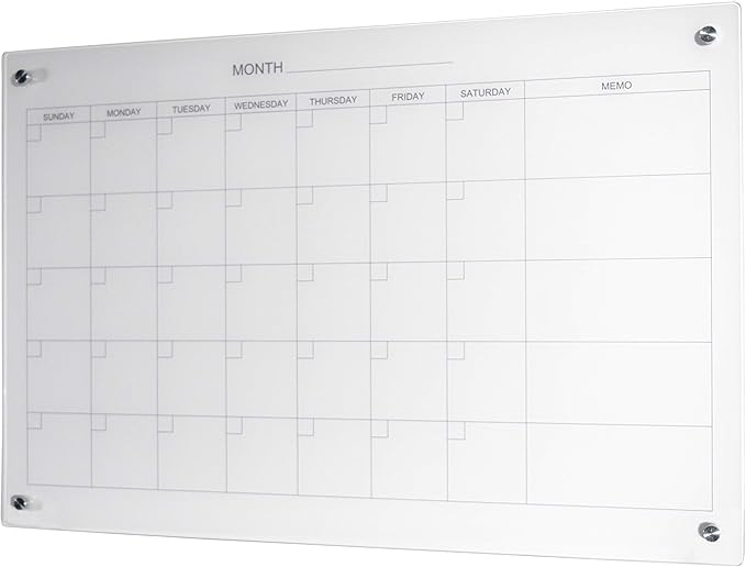 Audio-Visual Direct Magnetic Glass Dry Erase Board Set (3' x 2', Calendar Ultra White) for Wall - Monthly Planner