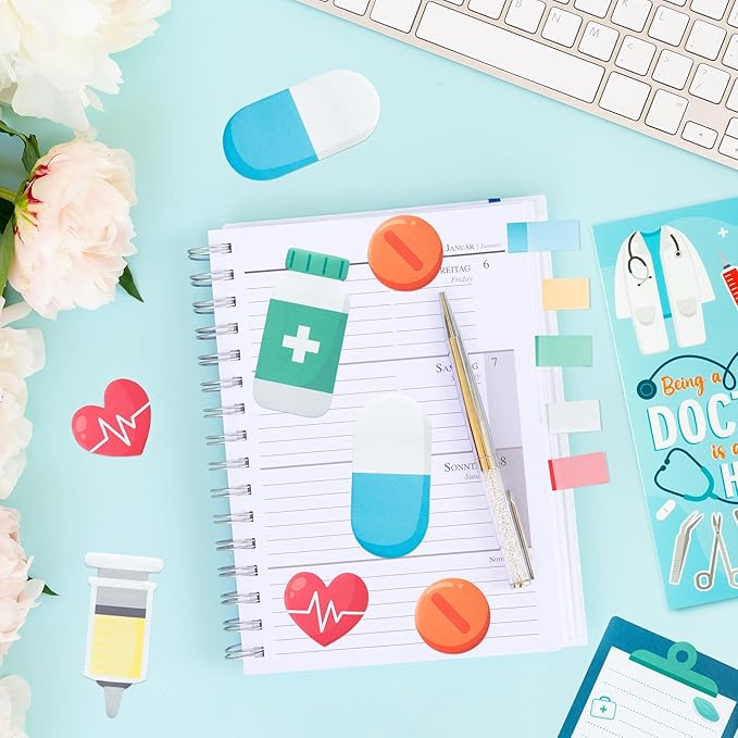 B1ykin Sticky Notes Set - Cartoon Theme Cute Self-Stick Notes Pad Teacher Appreciation Gifts， Self-Adhesive Writing Memo Pages Sticky to Do Notepad for Kids Employee School Office (Doctor)