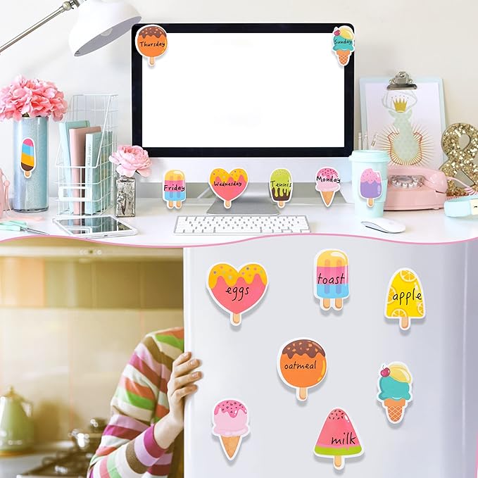 30 Pack Ice Cream Sticky Notes, Total 600 Sheets, Assorted Summer Fruit Popsicle Sticks Self Sticky Memo Pads for Office School Student Kids Class Birthday Party Favors Goodies Bag Fillers