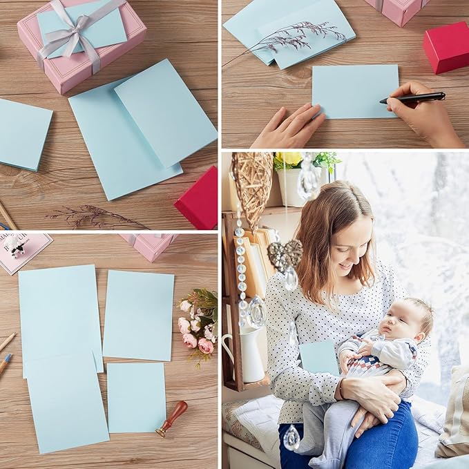 50 Pack Blank Cards Folded Cardstock Thank You Blank Greeting Cards for Invitations, Wedding, Greeting Cards, All Occasion DIY (Light Blue, 3x5)
