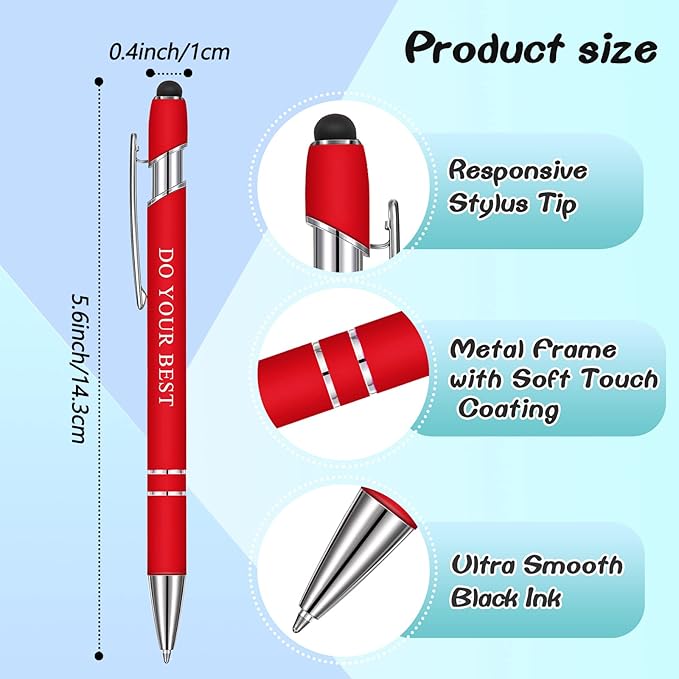 Zonon 12 Pieces Inspirational Pens Bulk Easter Basket Stuffers Motivational Quotes Ballpoint Pens with Stylus Tip Inspirational Gifts for School Office Teachers(Pink Purple Colors,Boss Lady)