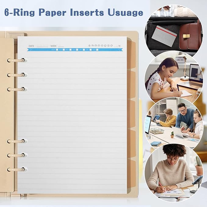 A5 Refills Paper, A5 Binder Planner Loose Leaf Paper, 120 Sheets (240 Pages) 6-Hole Notebook Refills for 6-Ring Refillable A5 Ring Binder Notebook Planner, Lined Paper Creamy Color
