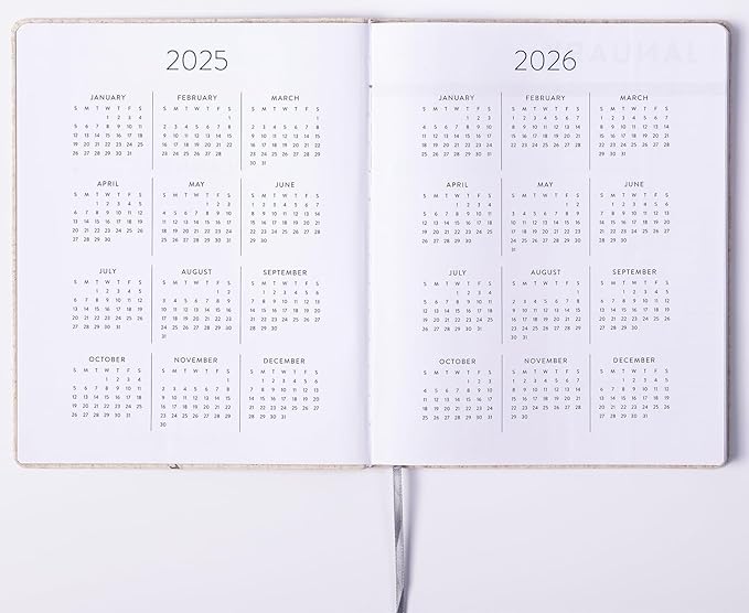 Eccolo 2025 Large Agenda Planner, 12 Month, Yearly, Monthly & Weekly Views (Linen Flexi-Cover - 8 x 10")
