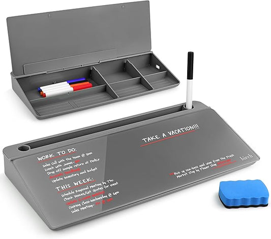 Birch Desktop Whiteboard with Storage & Multiple Markers Surface Desktop Glass Dry Erase Board Desk Top White Board Dry Erase Notepad Desk White Board Tabletop Desk Whiteboard (Charcoal)