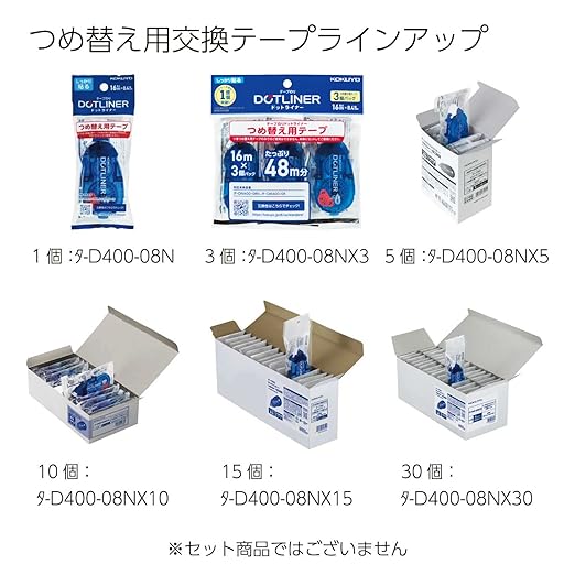 KOKUYO Glue Tape Refill for Scrapbooking, 3 Pack 52.5 Ft x 0.33 in Double Sided Tape Roller for Crafts, Blue Dot Pattern Tape Runner, Adhesive Scrapbook Supplies. Japan Import (TA-D400-08NX3)