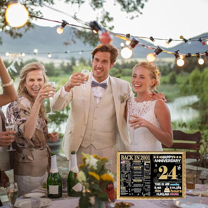 Joycard 24th Anniversary Card for Women Men, Gold Wedding Card for Wife Husband, Sweet Marriage Decorations Gifts for Couple, Perfect for Her Him on Anniversary Day, Back in 2001