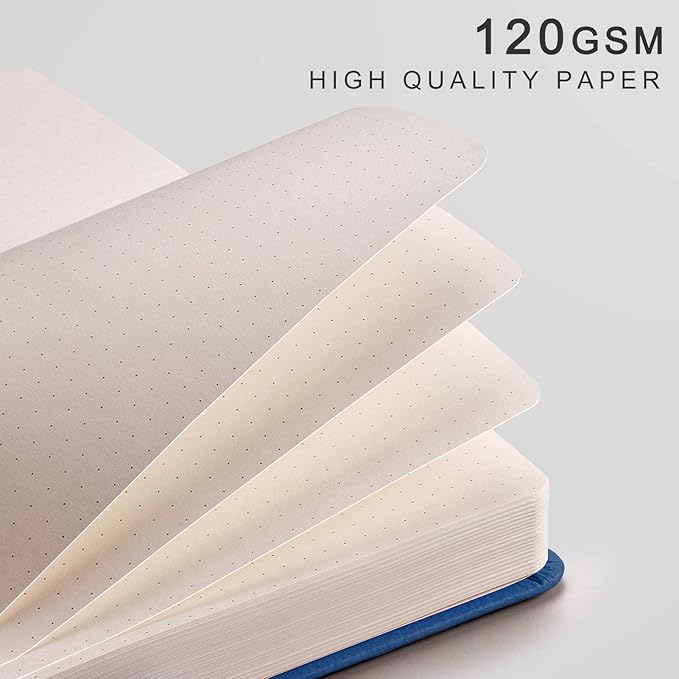 EMSHOI Dotted Journal - 256 Pages Bullet Dotted Notebook, 120gsm Thick Paper Dot Grid Notebook, A5 Hardcover Leather Journal with Stencils, 16 Perforated Pages, Pen Loop, Inner Pocket, 5.75" x 8.38"