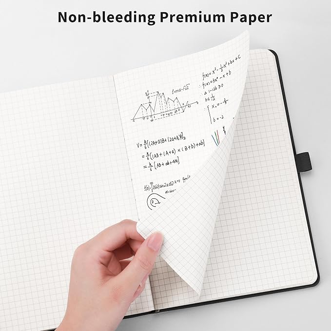 RETTACY Graph Paper Notebook, A5 Grid Notebook Journal with 192 Pages, 5.7'' × 8.3'', Medium Size, Leather Hardcover, 100 GSM Thick Paper, for Students, Homework, Math, Engineering (Blue-gray)