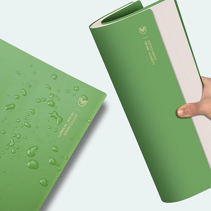 EMSHOI A4 Spiral Notebook Bullet Dotted Journal, 11.2" X 8.27", 300 Pages/150 Sheets, 100gsm Dot Grid Paper, Waterproof Softcover, Twin-Wire Binding, for School Work Writing Note Taking-Green