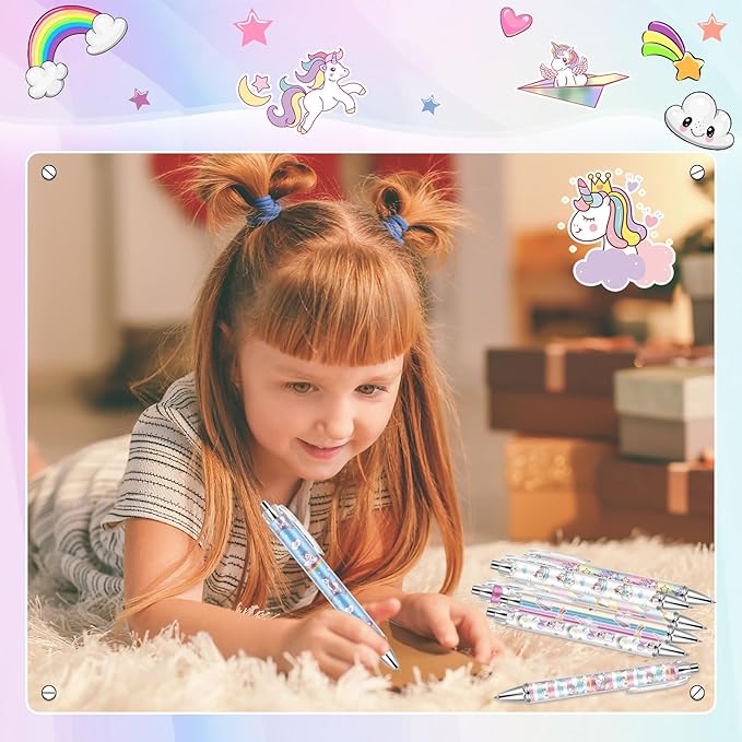 Ireer 8 Pcs Ballpoint Pens for Women 1.00 mm Cute Black Ink Fancy Pens Fine Point Smooth Writing for Journaling Aesthetic Office Supplies(Unicorn)