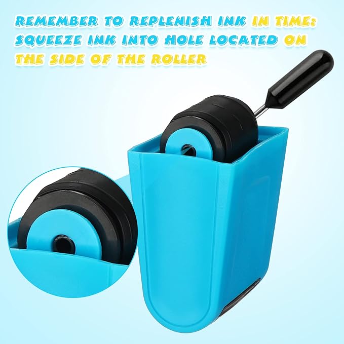 Sherr 2 Handwriting Line Stamp Roller Dashed Handwriting Lines Practice Roller Stamp for Kids, Teachers Kindergarten Education Classroom Back to School Need(2.72 x 2.44 x 1.54 Inch,Yellow, Blue)