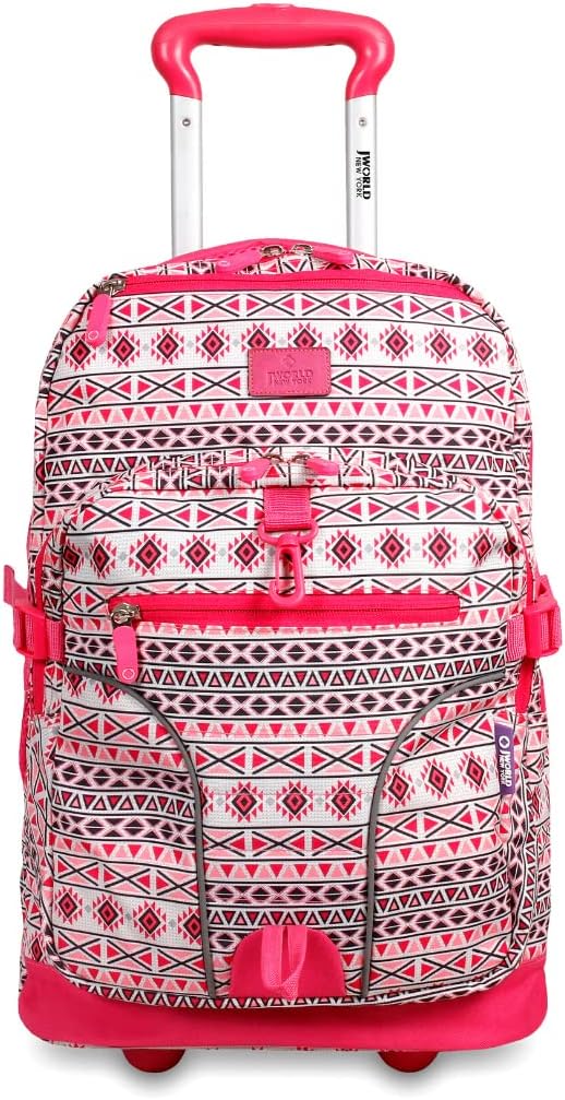 J World New York Lunar Rolling Backpack, Laptop Bag with Wheels, SKANDI Pink, One Size