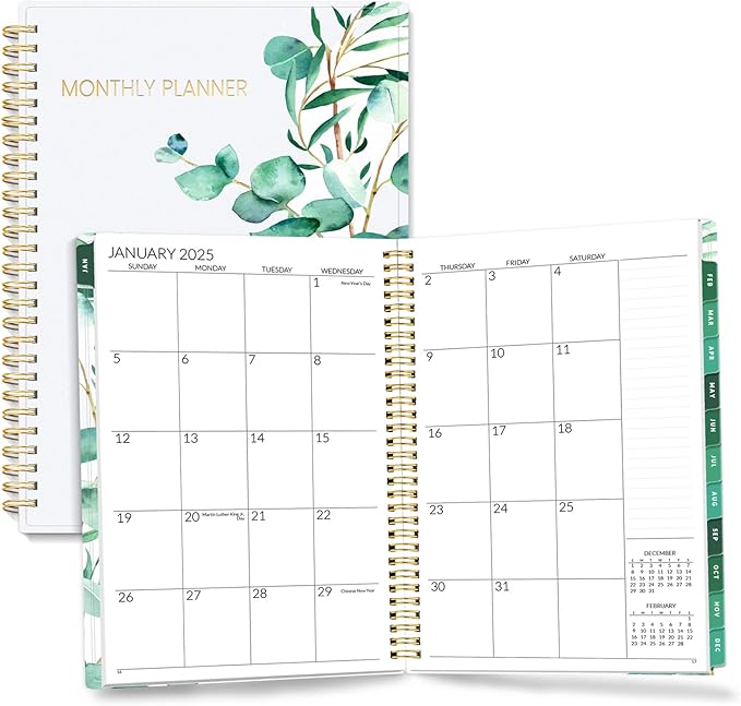 SUNEE 2-Year Monthly Planner 2025-2026 (Jan 2025 - Dec 2026) 7"x10" Monthly Spreads & Yearly Planner, Greenery