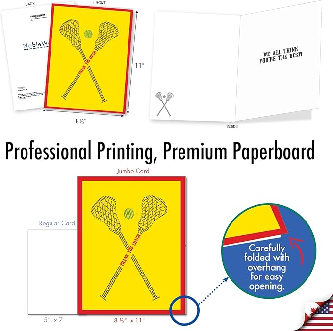 NobleWorks - Jumbo School Teacher Thank You Greeting Card From Us 8.5 x 11 Inch with Envelope (1 Pack) Team Sports Gratitude, School Athlete Appreciation Notecard, Lacrosse Coach J2201ATYG-US
