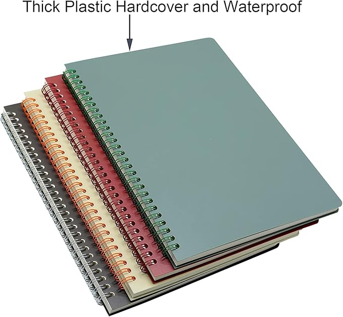 Yansanido Spiral Notebook, 4 Pcs B5 Thick Plastic Hardcover Graph Paper 4 Color 80 Sheets -160 Pages Journals for Study and Notes (Grid-4pcs Wine Red,Brown,Green,ivory, B5)