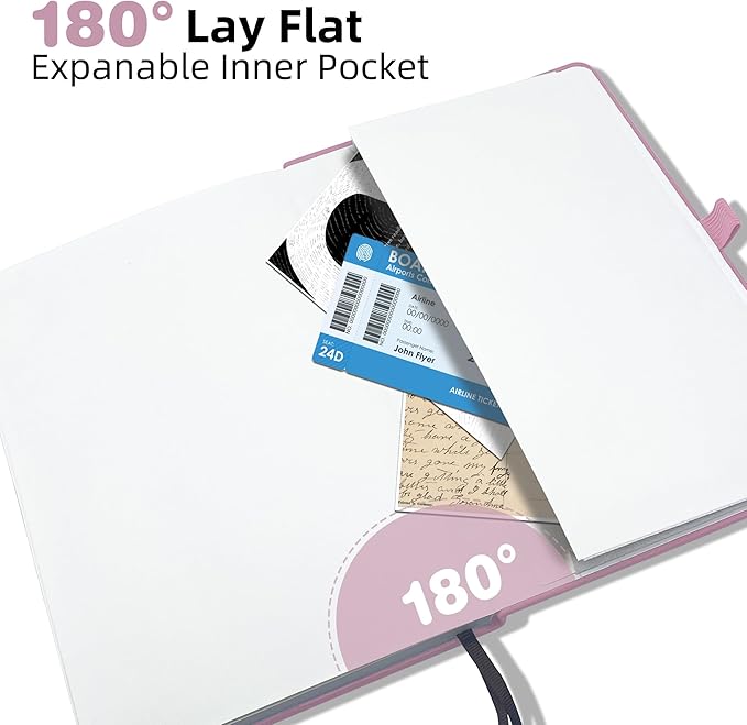 Blank Journal Notebook, A5, 192 Pages 100 GSM Thick Sketch Book for Women Men, Hardcover Leather Unlined Journaling for Work, Notebooks for Writing, 5.8 inches x 8.5 inches (Pink)