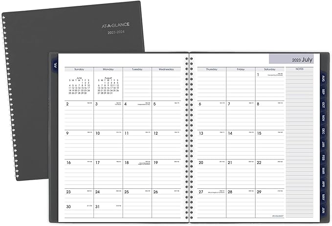 AT-A-GLANCE 2023-2024 Academic Planner, Monthly, 8-1/2" x 11", Large, Monthly Tabs, Flexible Cover, DayMinder, Charcoal (AYC47045)