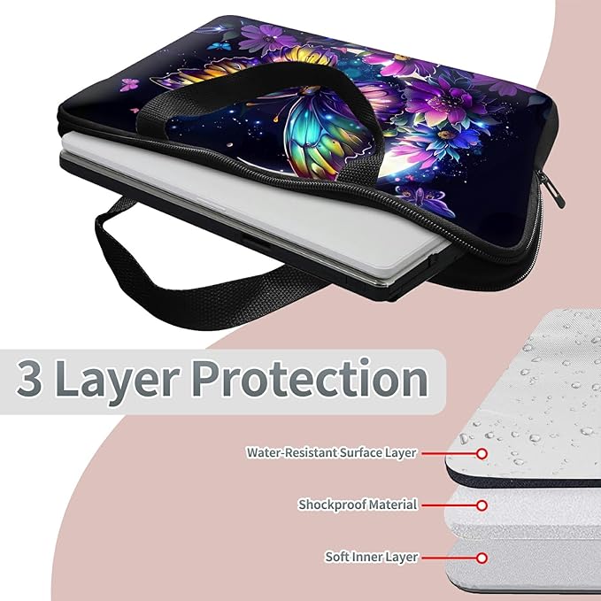 Laptop Sleeve Case Bag 15 inch, Color Moon Butterfly Slim Carrying Case Durable Handbag Travel Laptop Bag for 15 inch MacBook Air M3/M2/15 Pro/Surface Laptop 7/6/5/4/3/ Dell XPS 15 Plus